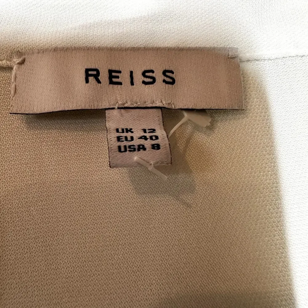 Reiss Jayde Bodysuit Blouse Long Sleeve Low V-Neck White Black 8